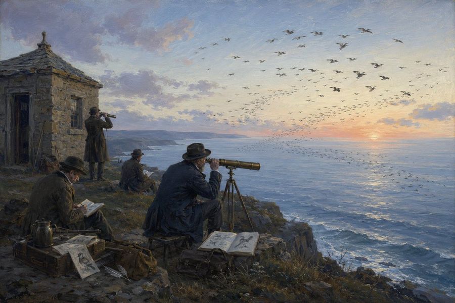 Observadores de aves en la costa victoriana