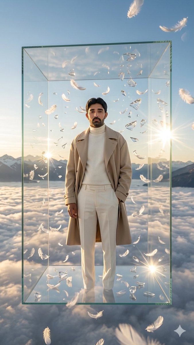 Man in Floating Glass Cube