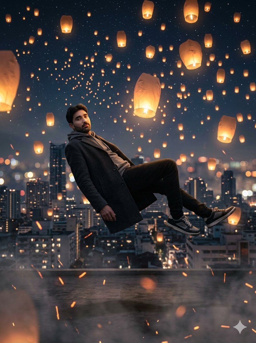 Floating Man Above Lantern City