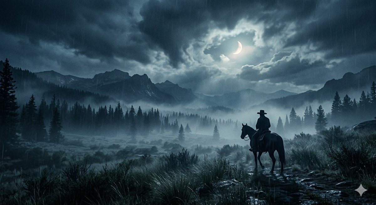 Sample output image for Lone Cowboy Moonlit Misty Night
