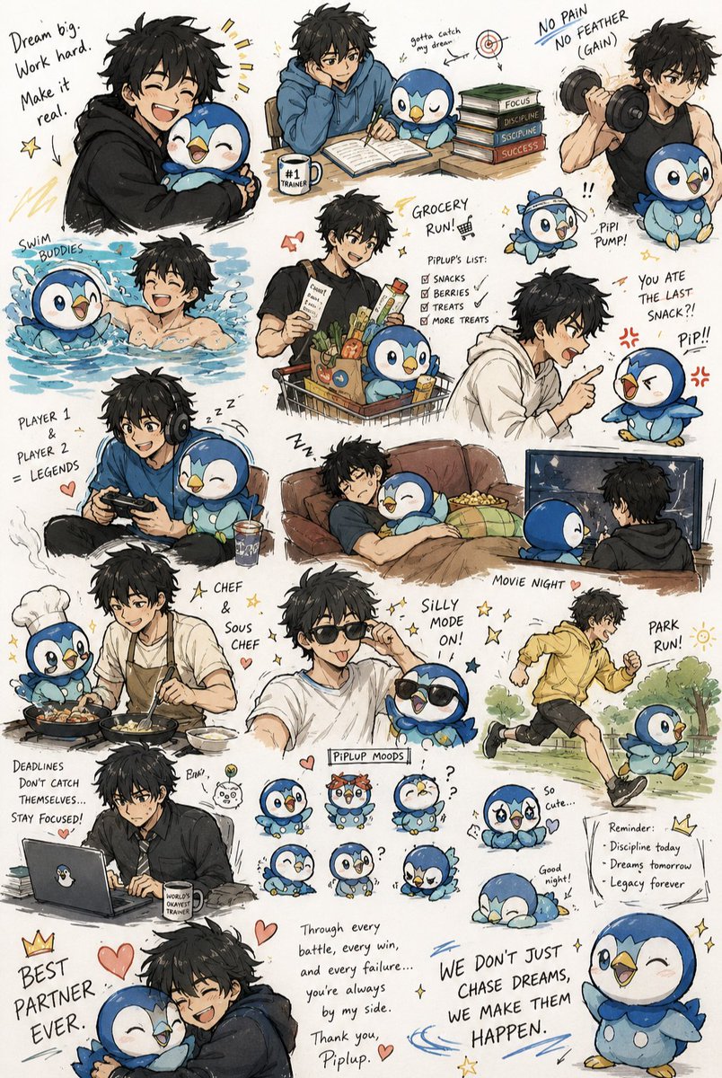 Sample output image for Anime Boy and Piplup Adventure Sheet