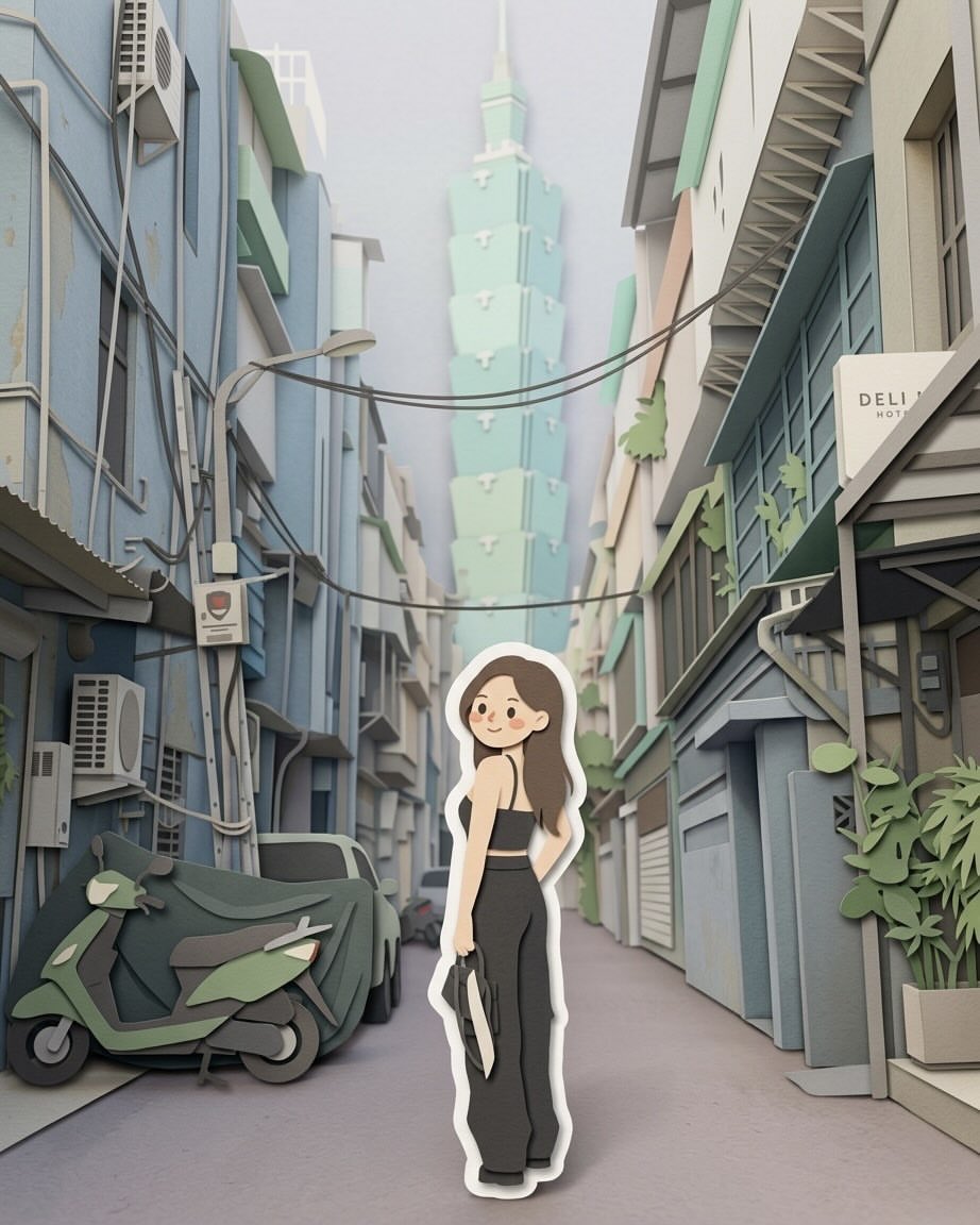Chibi Sticker Paper-cut City Illustration example 2