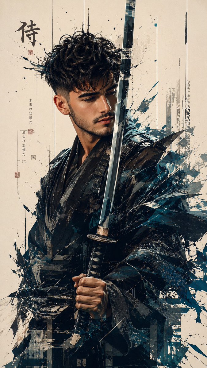Futuristic Samurai Glitch Art Portrait