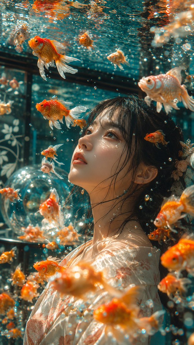 Japanese Goldfish Aquarium Portrait