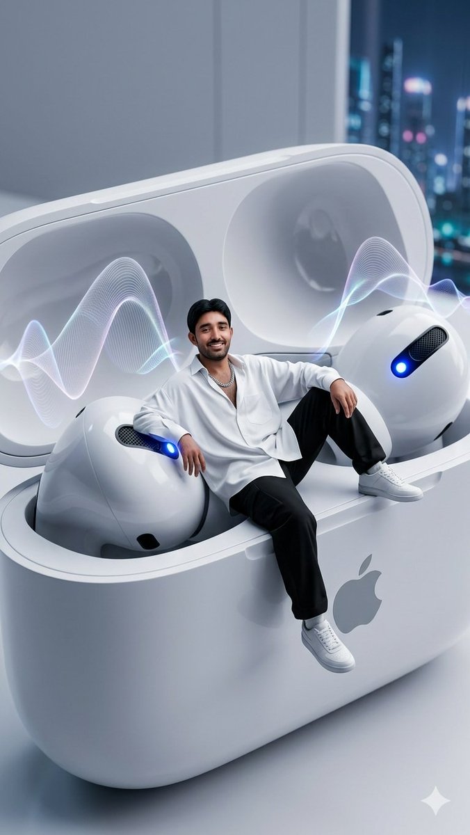 Miniature Man in Giant AirPods Ad