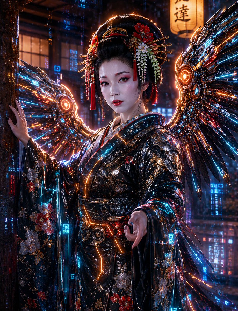 Cyberpunk Geisha Angel Portrait