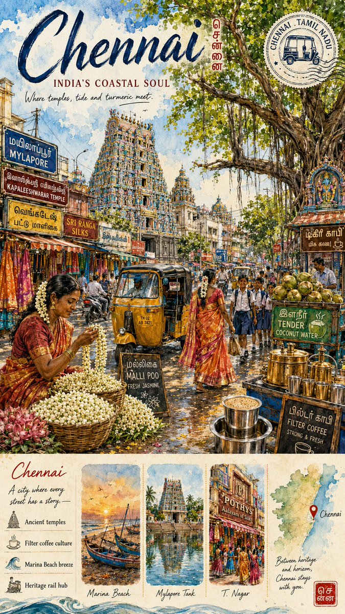 Chennai Watercolor Travel Poster