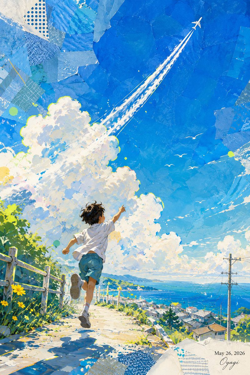 Boy Chasing Airplane Contrail