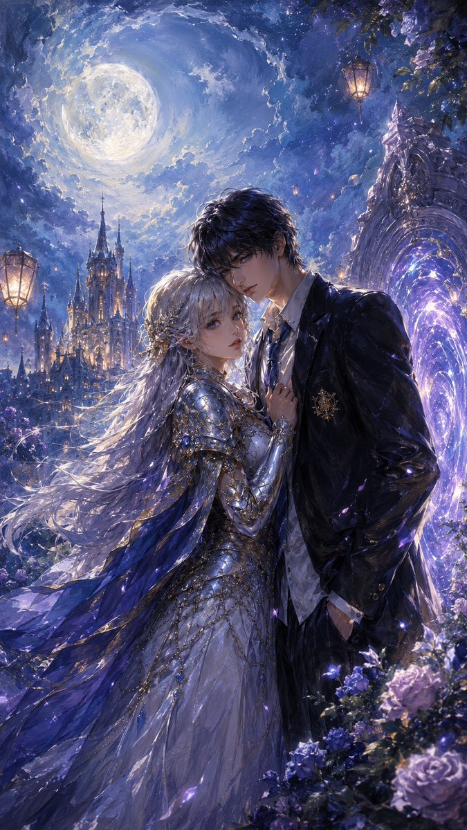 Pareja de fantasía gótica a la luz de la luna