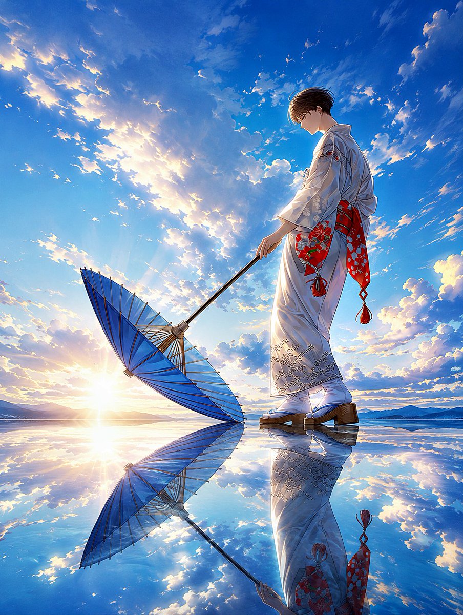 Kimono Figure with Blue Umbrella