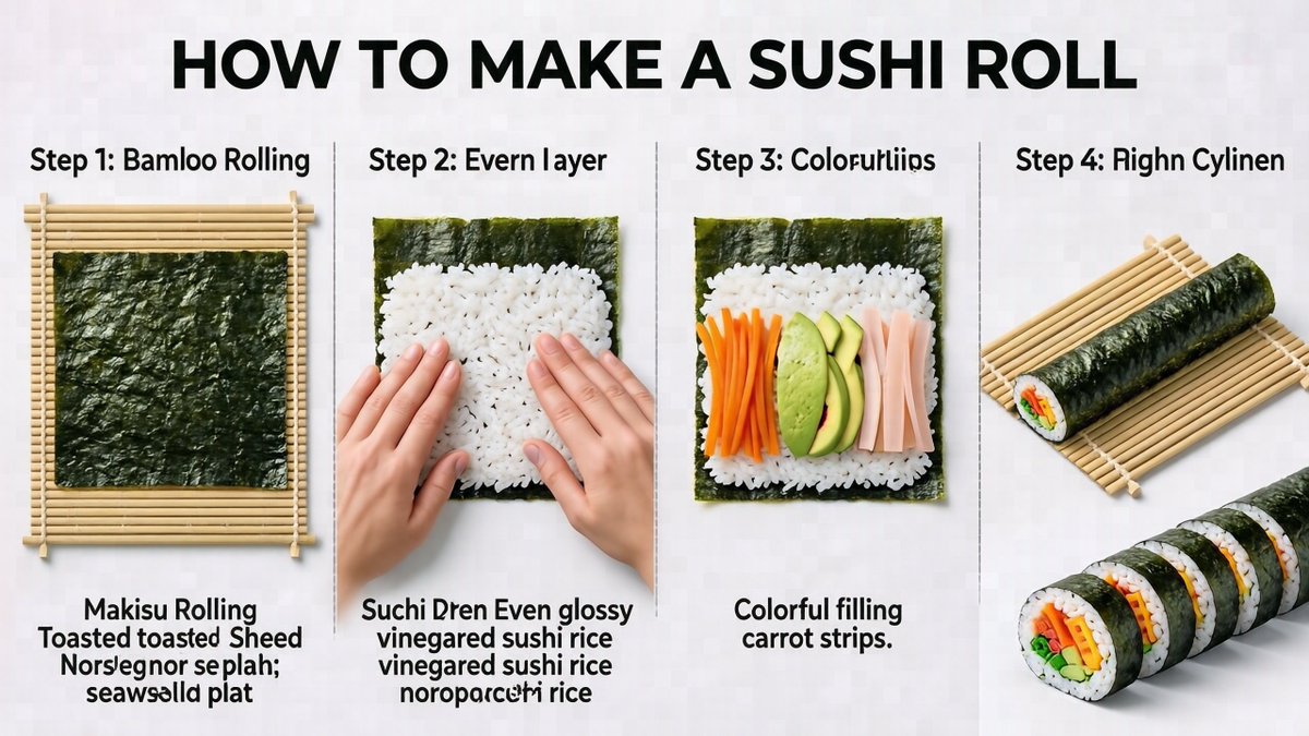Infographic / Edu Visual - Sushi Roll Instruction Diagram - Image 1