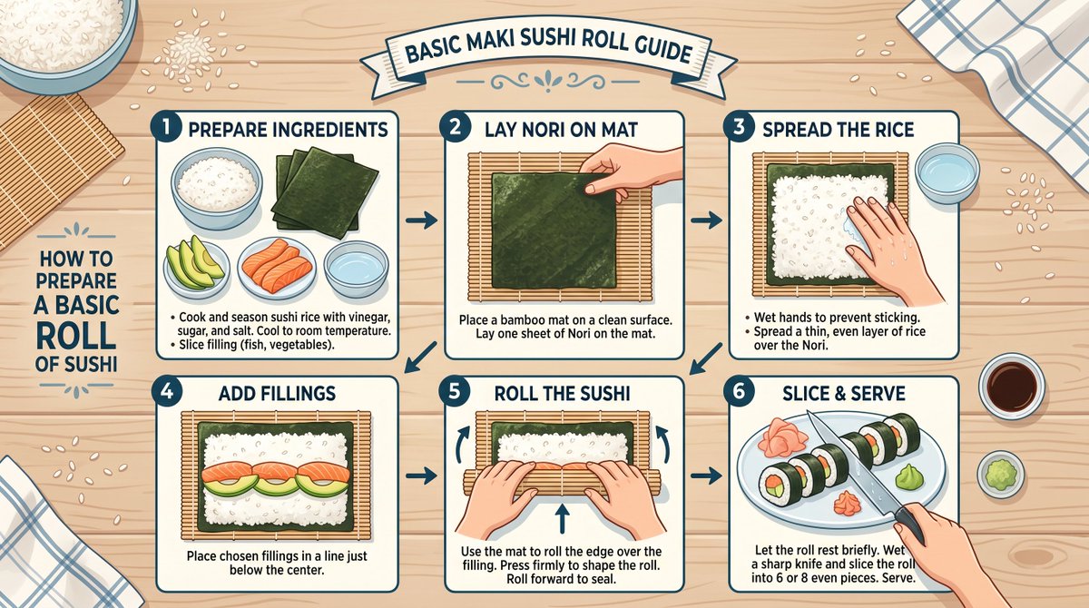 Infographic / Edu Visual - Sushi Roll Instruction Diagram - Image 2