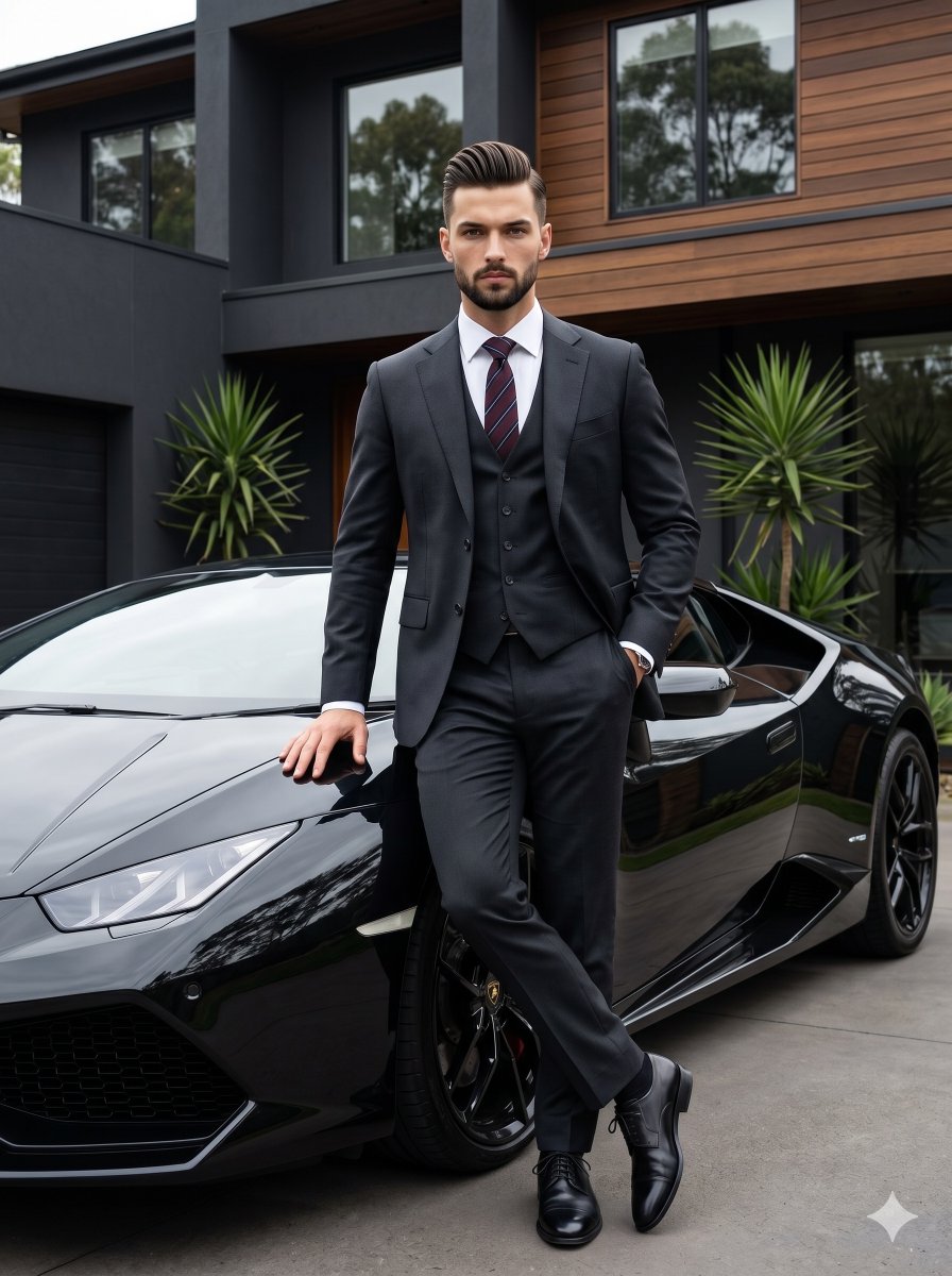 Sample output image for Man with Luxury Car and House