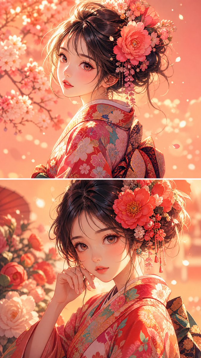 Anime Girl Floral Kimono Portrait example 2
