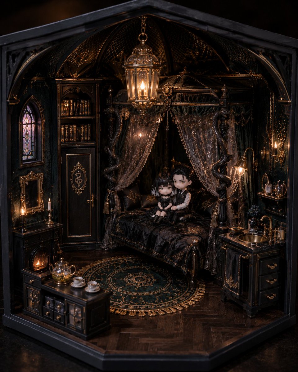 Gothic Miniature Dollhouse Bedroom