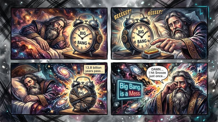 Cómic del Gran Estallido Cósmico y la Siesta