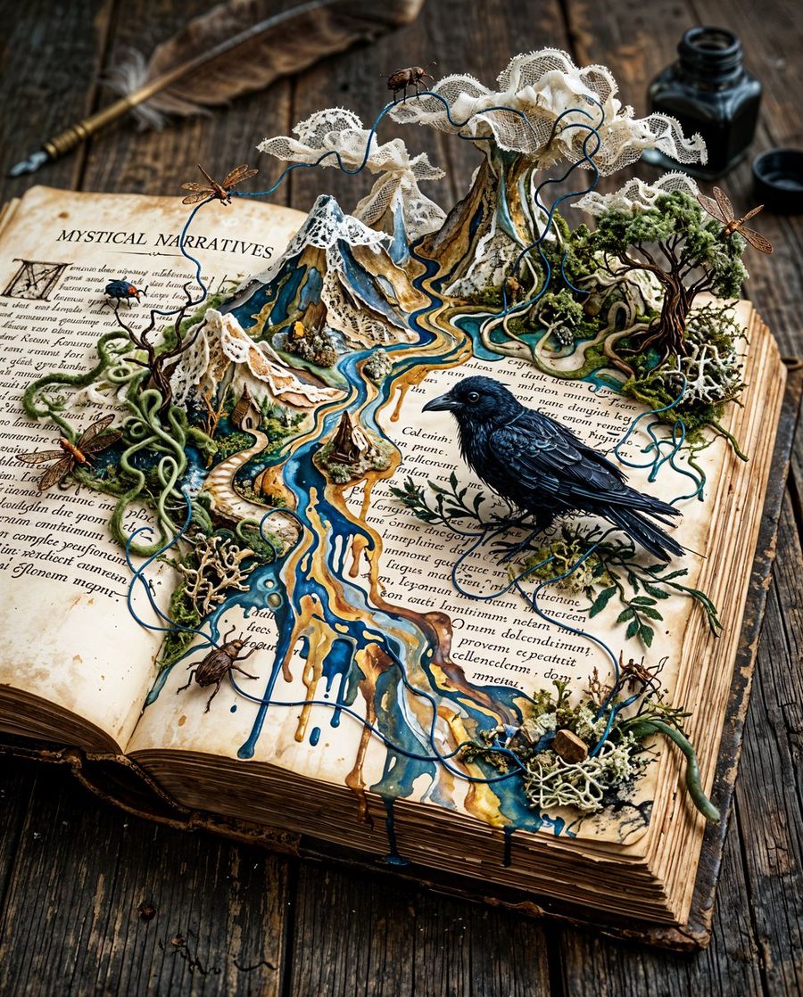 Mundo surrealista en miniatura dentro de un libro