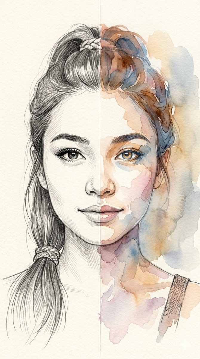 Sample output image for Split-Medium Sketch and Watercolor Portrait