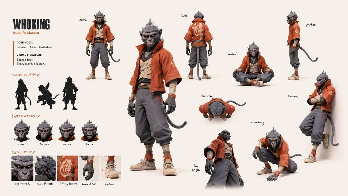 Sample output image for Kung Fu Character Storyboard Sheet
