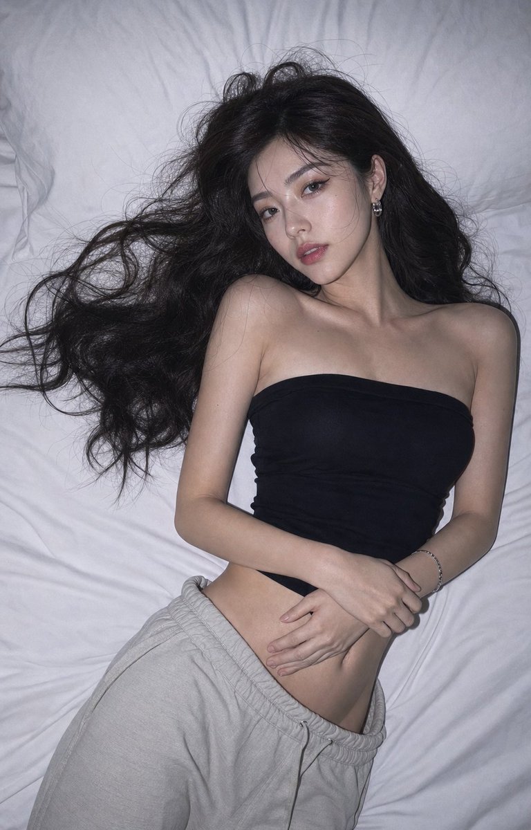 Overhead Direct-Flash Bedroom Portrait