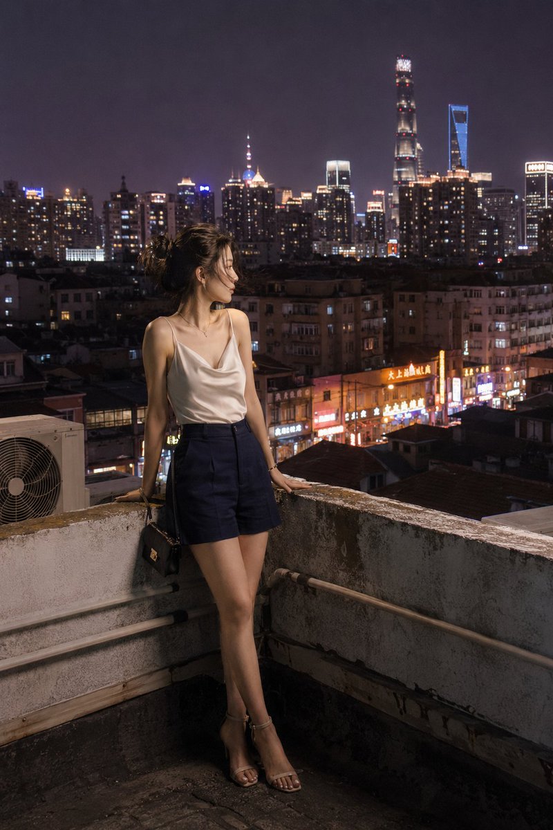 Shanghai Shikumen Rooftop Night Portrait