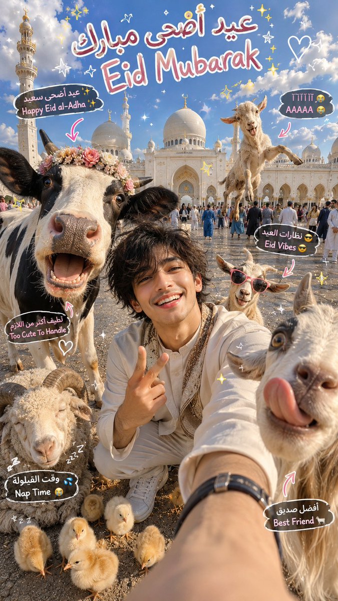 Chaotic Eid Selfie with Animals example 2