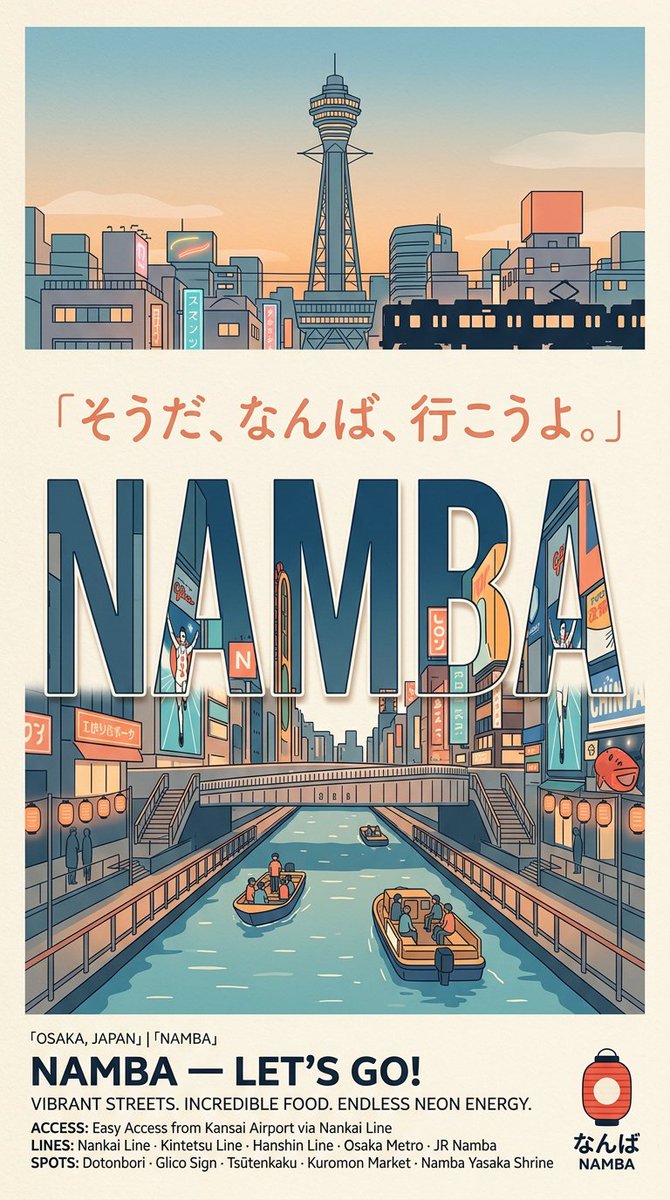 Retro Namba Osaka Travel Poster