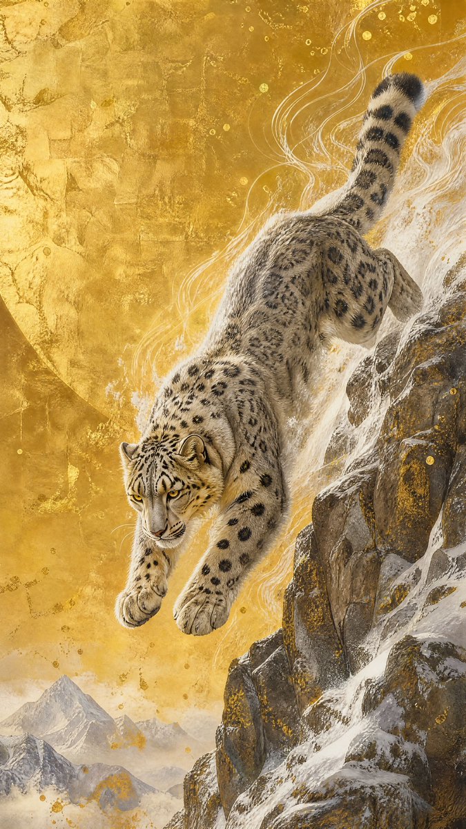 Moonlit Snow Leopard Leap reference image 1