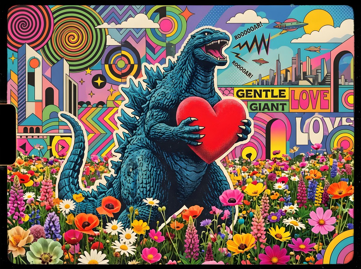 Sample output image for Godzilla in a Flower Field