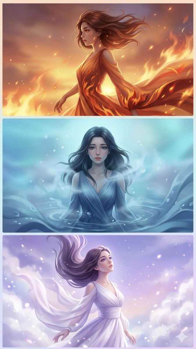 Sample output image for Elemental Spirits Anime Triptych