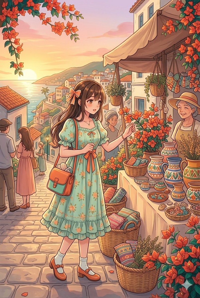 Sample output image for Anime Style Coastal Village Stroll