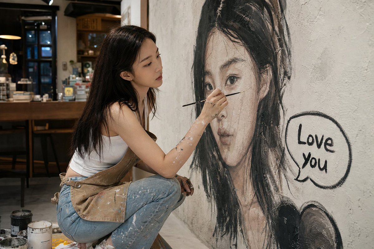 Artist Mural Portrait in Cafe