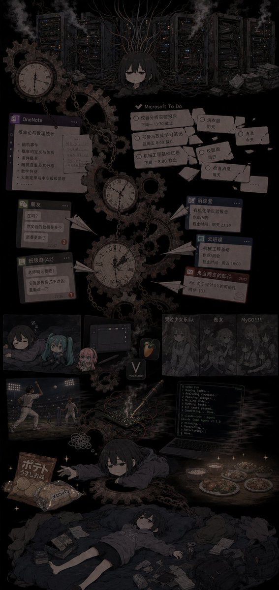 充满压力的动漫风生产力拼贴画