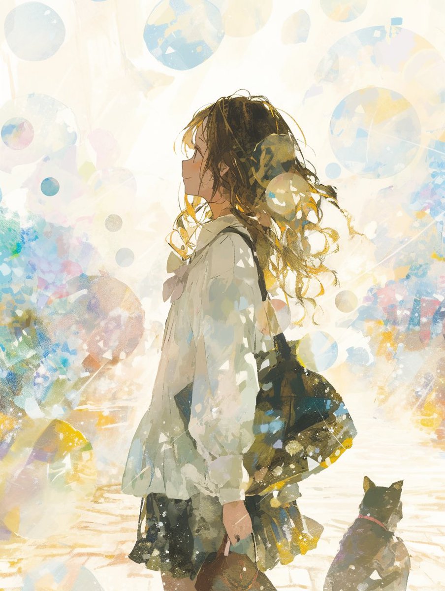 Backlit Anime Girl with Cat