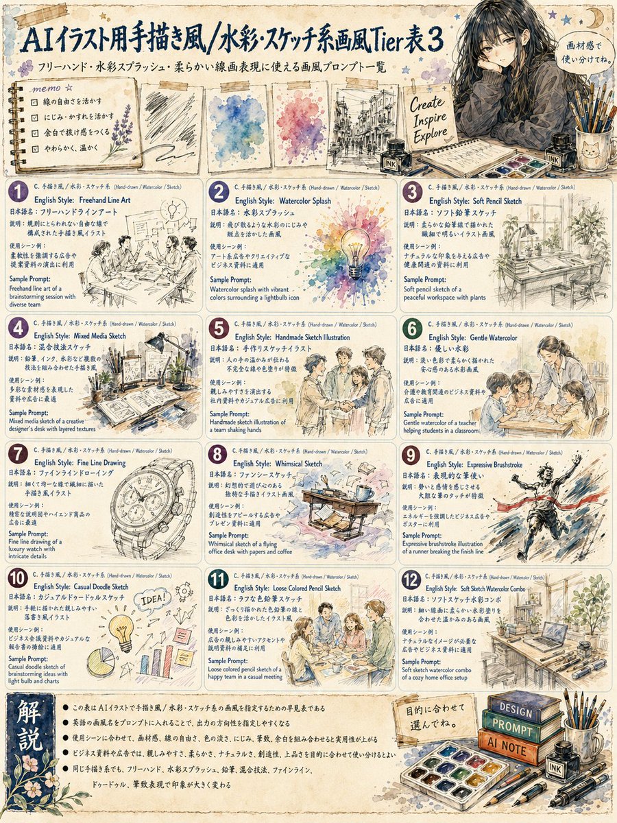 日式水彩素描风格分级海报