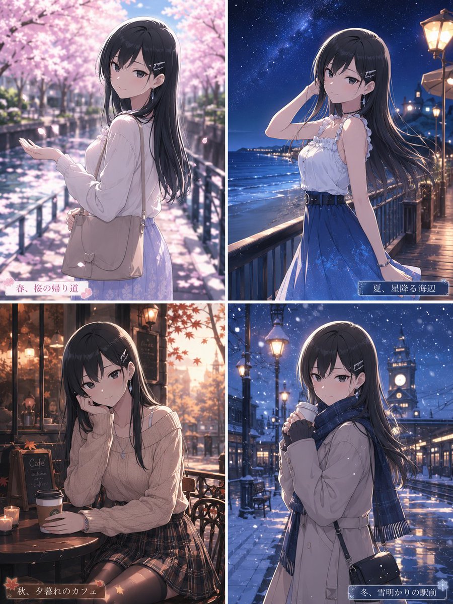 Four Seasons Anime Girl Collage
