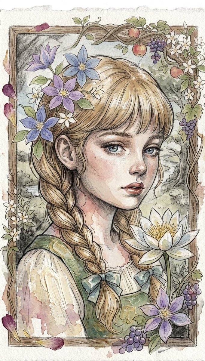 Sample output image for Watercolor Floral Portrait of a Girl