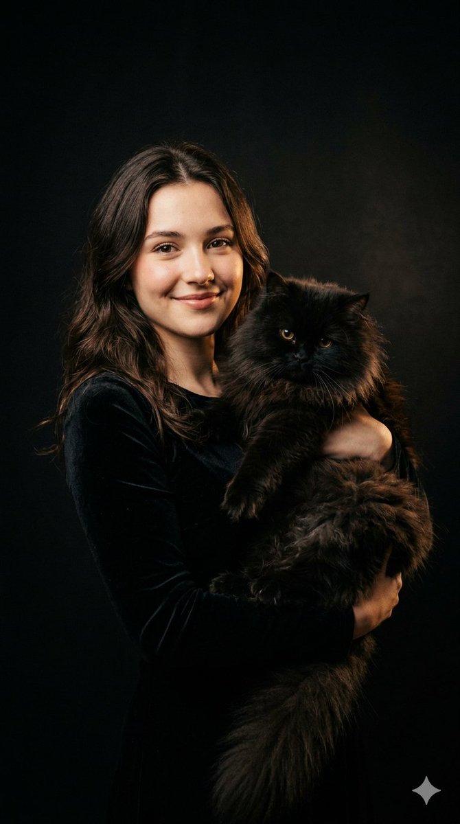 Sample output image for Cinematic Girl and Fluffy Cat Portrait