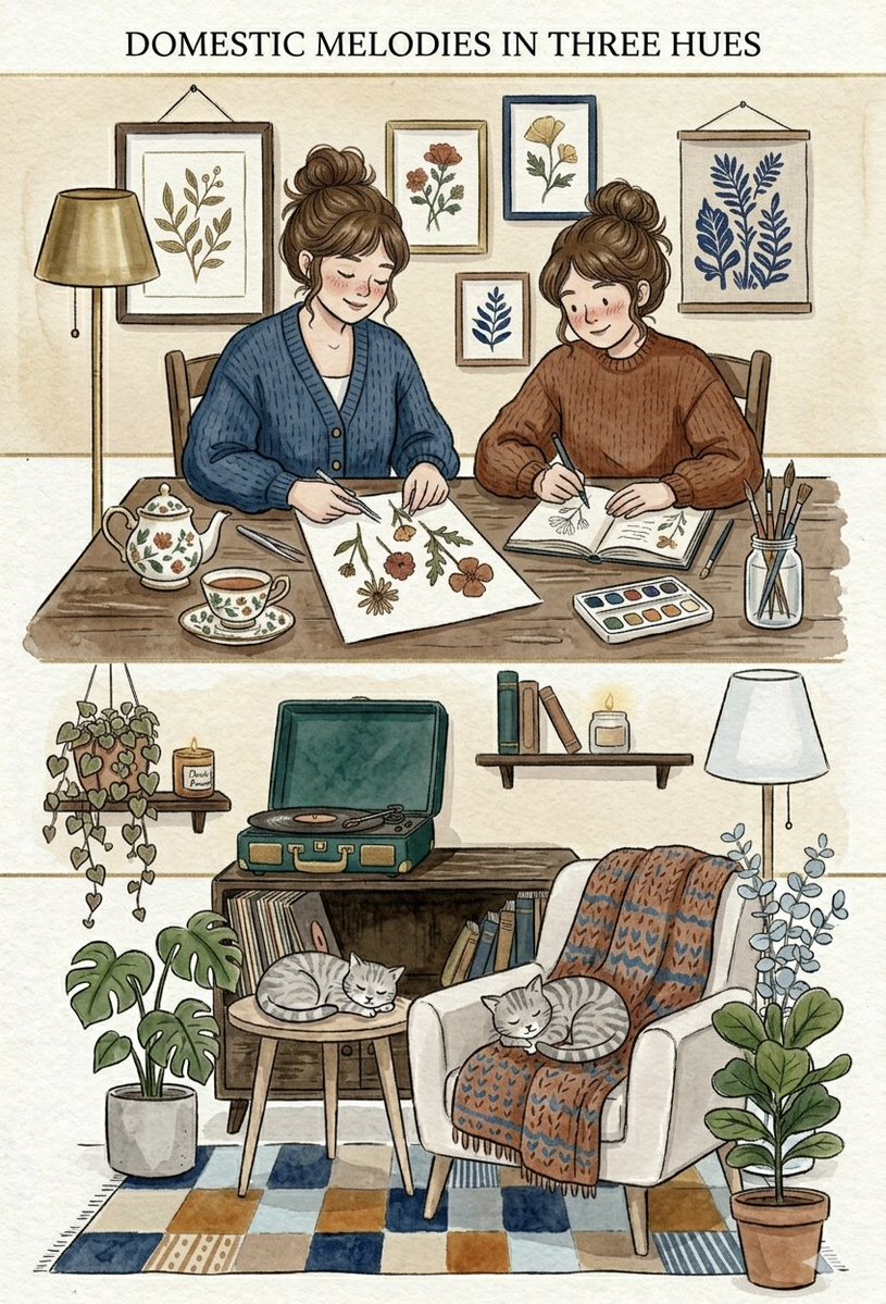 Sample output image for Domestic Melodies Watercolor Illustration