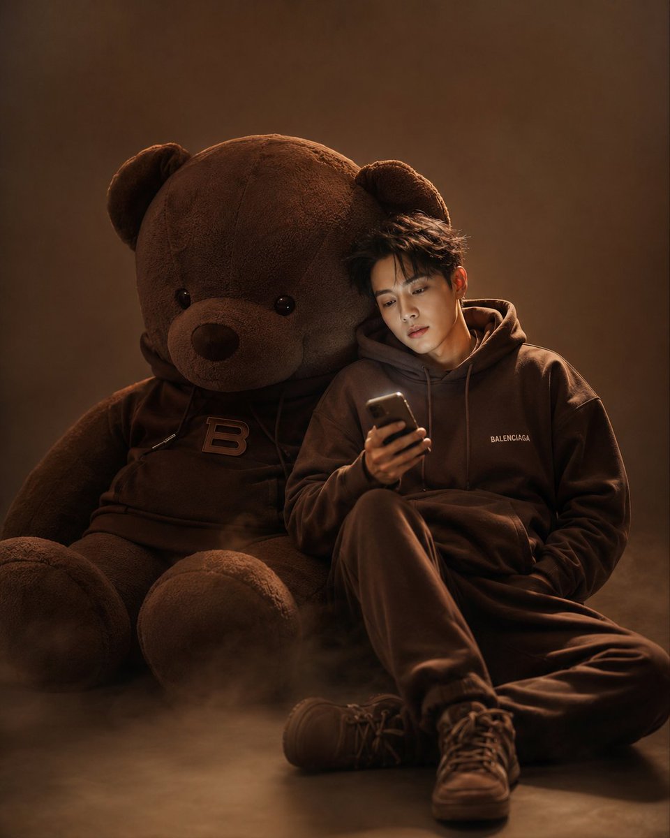 Cinematic Studio Portrait with Giant Teddy Bear example 2