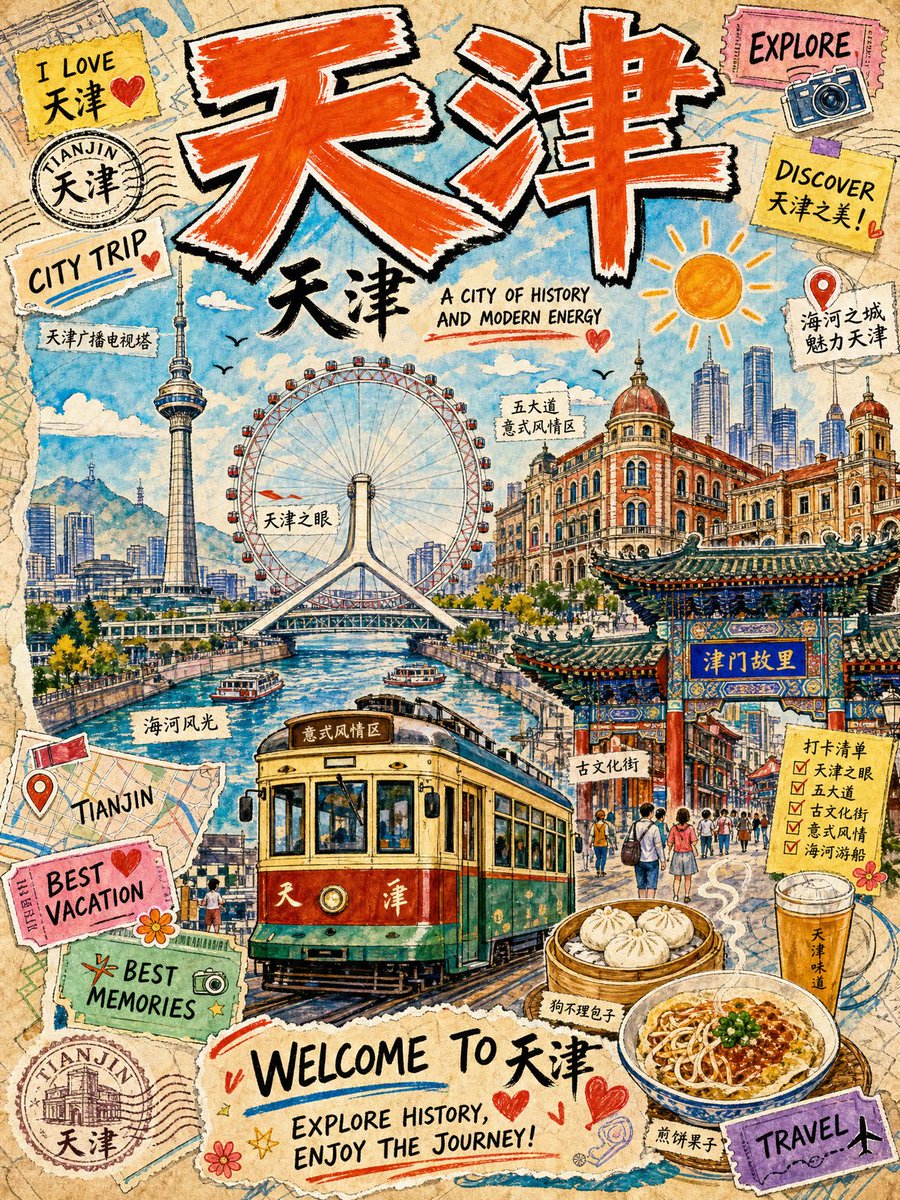 Vintage Tianjin Travel Poster