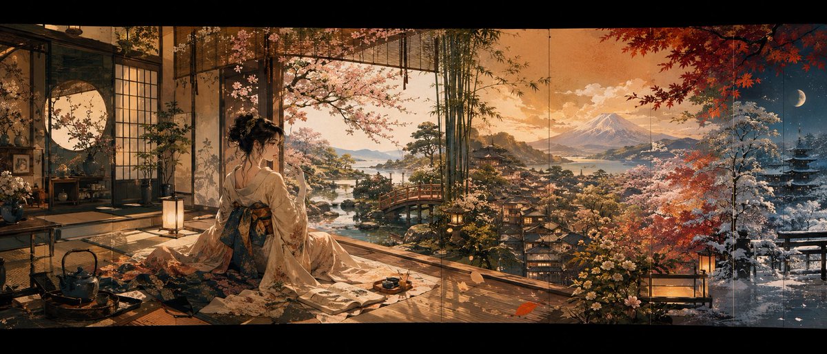 YouTube Thumbnail - Four Seasons Japanese Panorama - Image 1