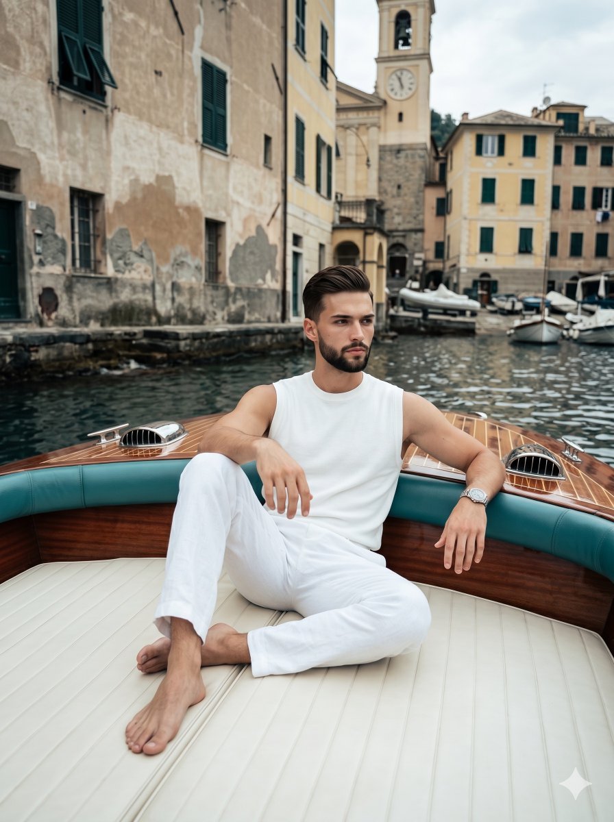 Portrait luxueux sur un bateau en Méditerranée