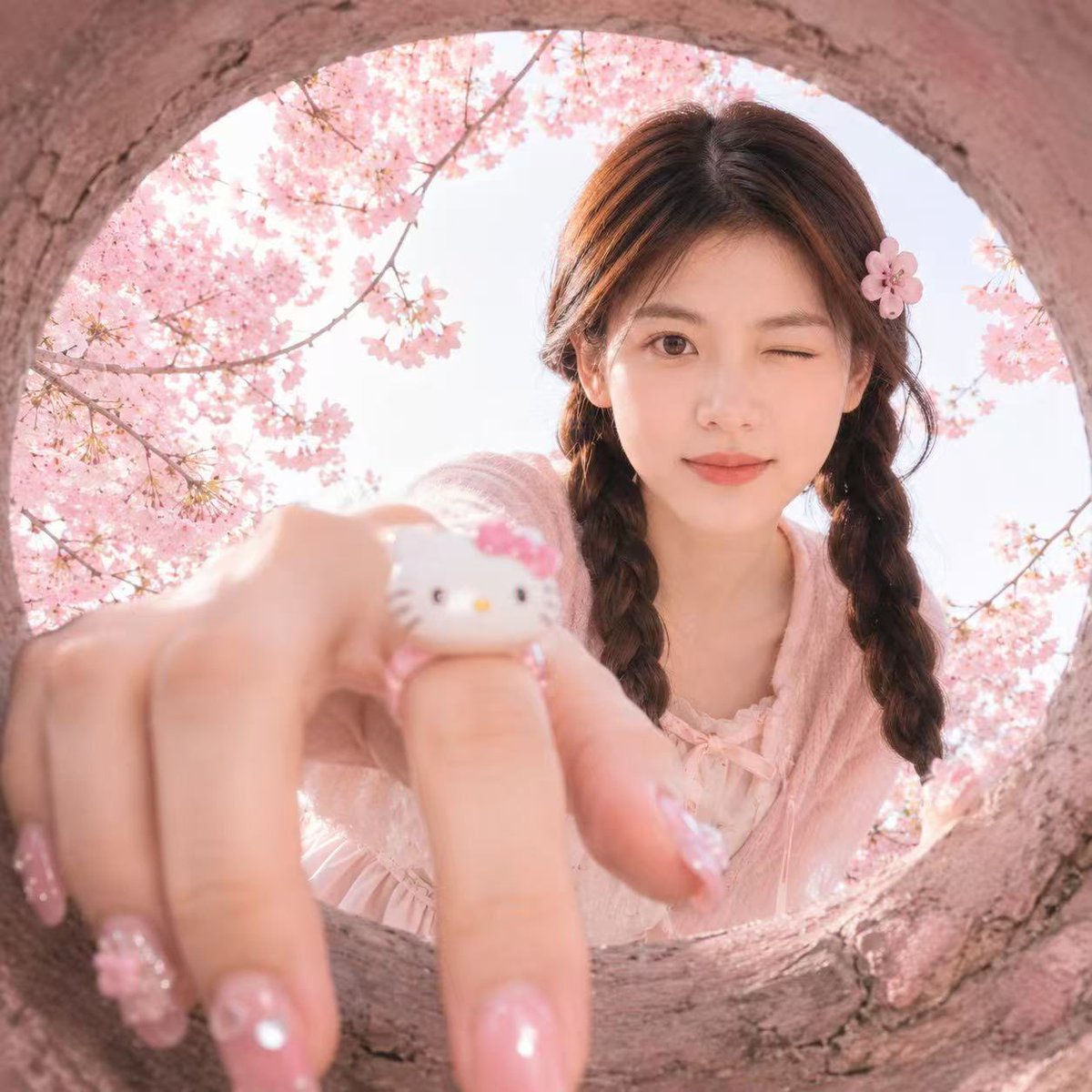 Soft Spring Cherry Blossom POV Portrait reference image 1