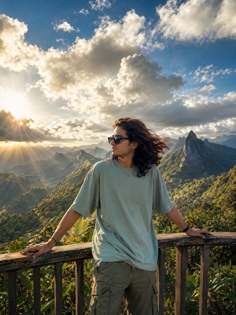 黄金时刻山顶观景台人像
