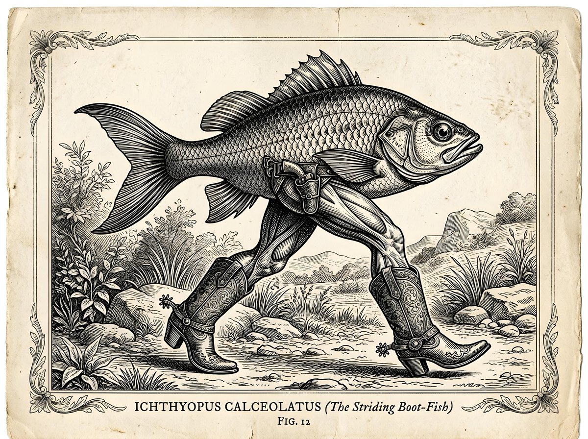 Sample output image for Vintage Intaglio Surreal Fish Illustration