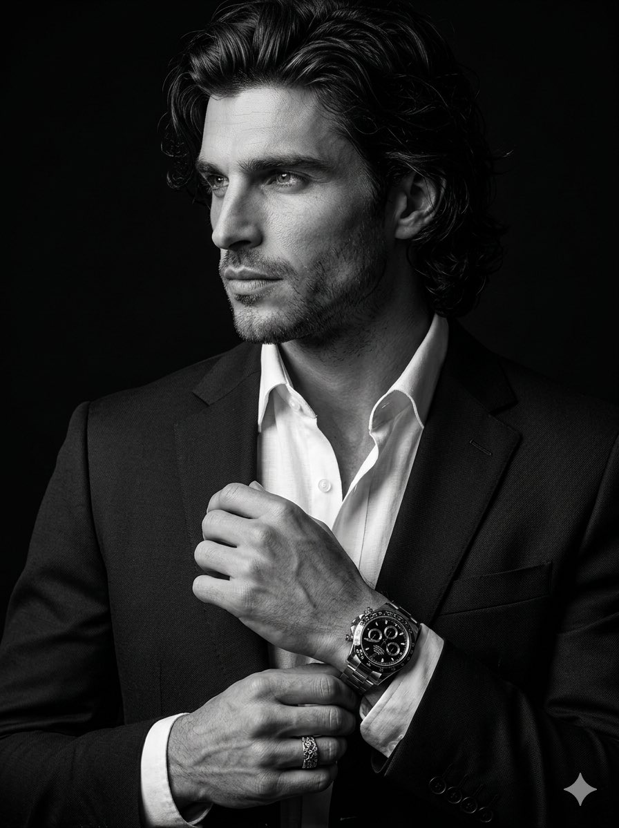 Sample output image for Cinematic Black-and-White Suit Portrait