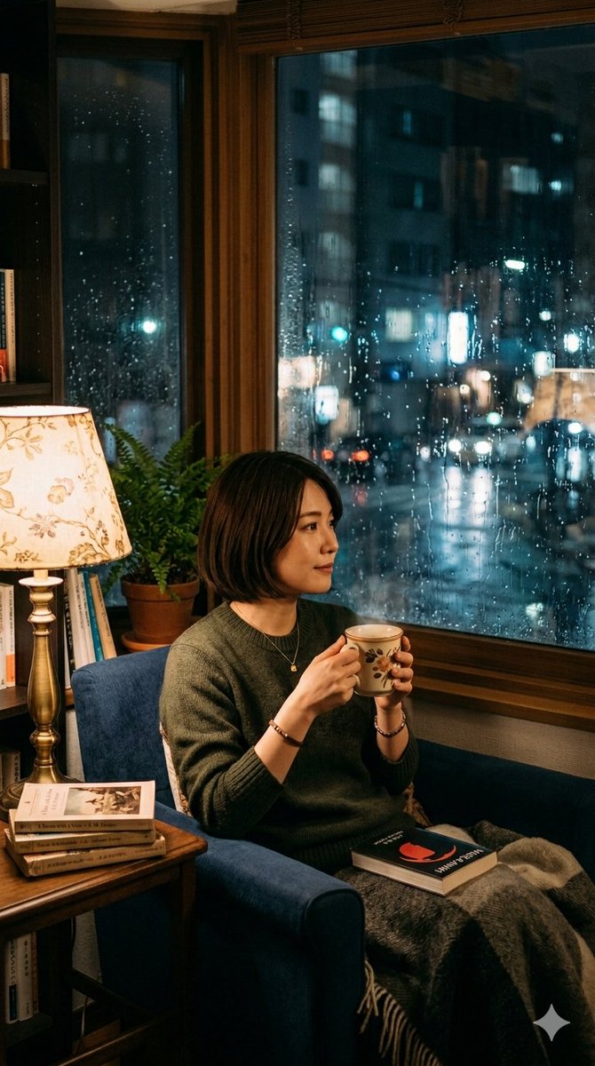 Sample output image for Cozy Rainy Night Indoor Portrait
