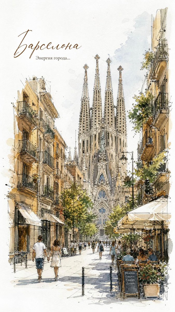 European City Watercolor Sketch Poster