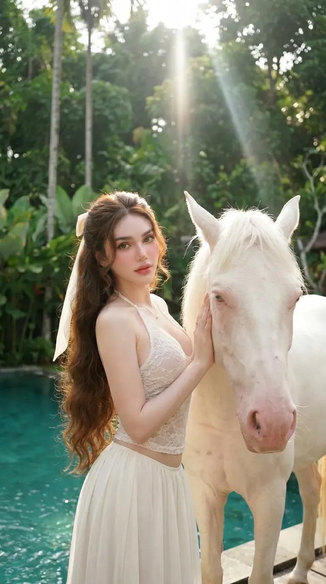 Poolside Woman and White Horse example 2